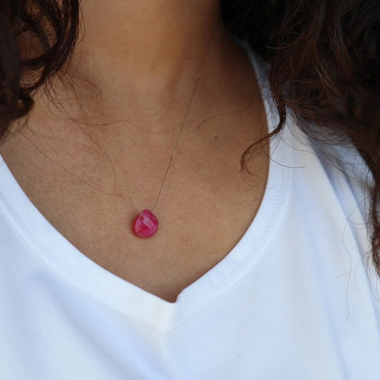 Silk Cord Birthstone Necklace - July Ruby