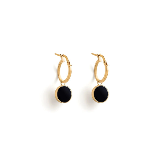 Gold Hoop Earrings - Black Onyx Portilla