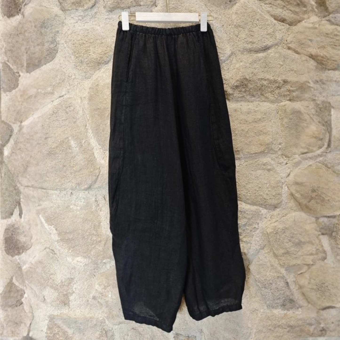 Linen Barrel Leg Trousers - Black