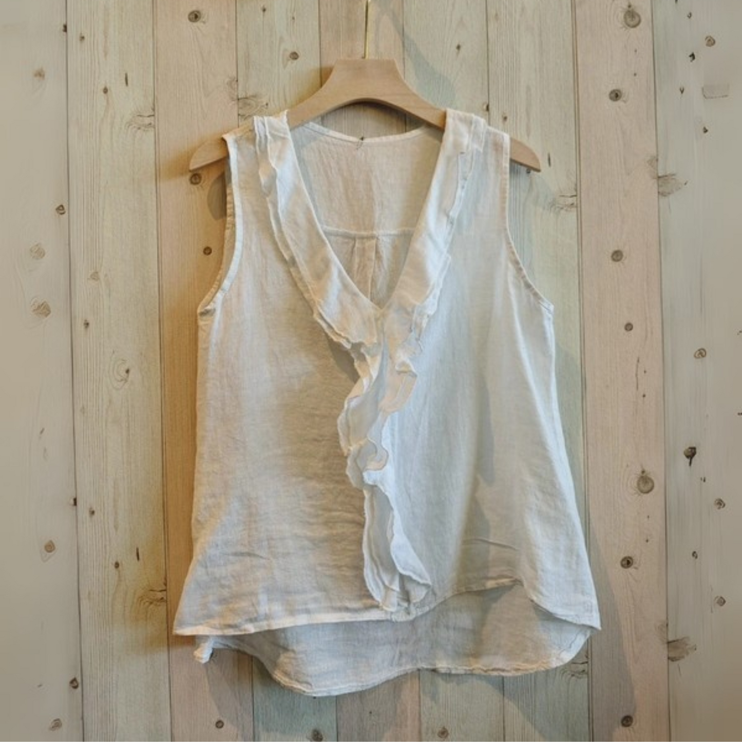 Linen Sleeveless Blouse - White