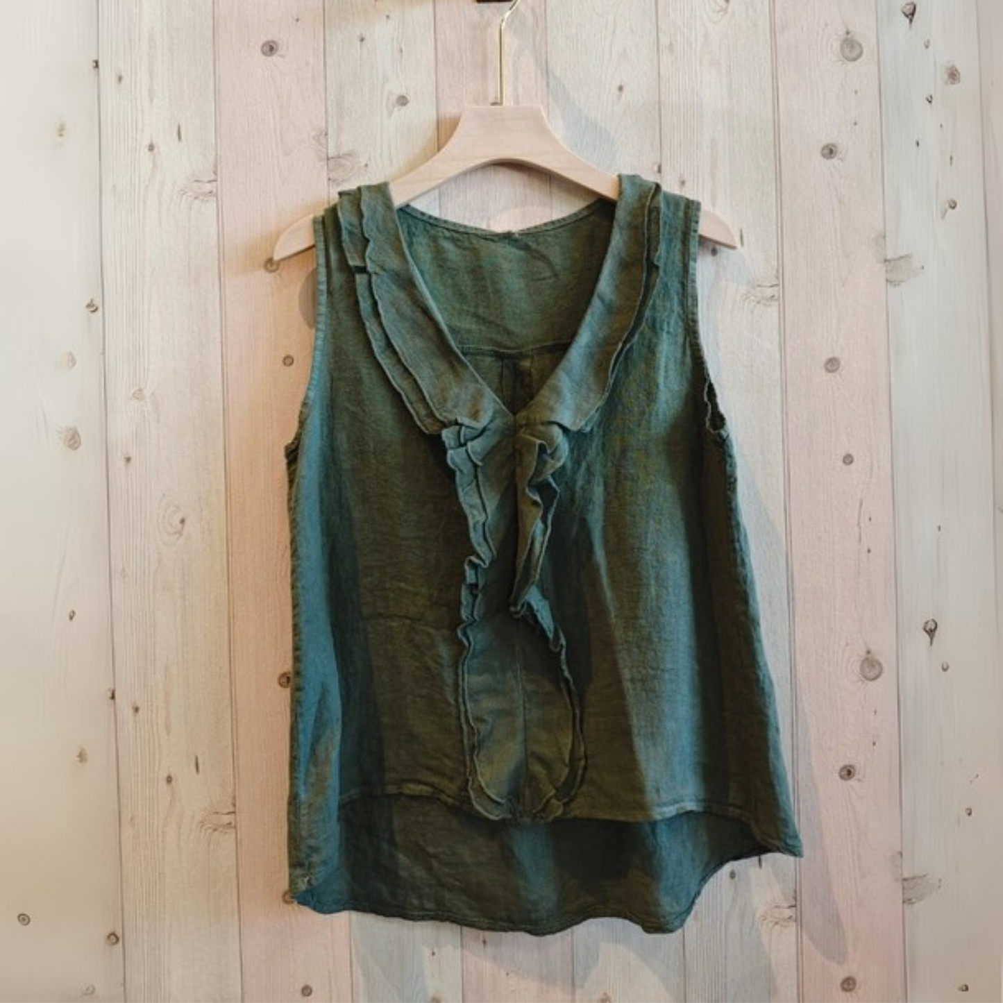 Linen Sleeveless Blouse - Khaki