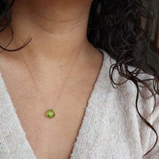 Silk Cord Birthstone Necklace - August Peridot
