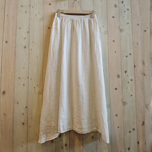 Linen Pocket Maxi Skirt - White