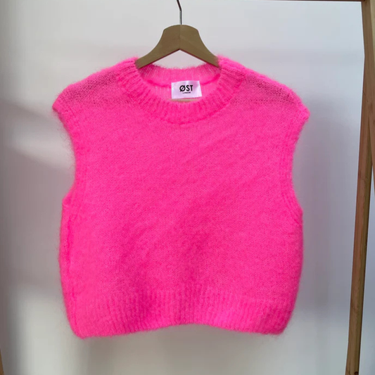 Monika Cropped Mohair Vest - Fuchsia Pink