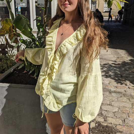 Karrie Frill Tie Front Top - Butter Yellow