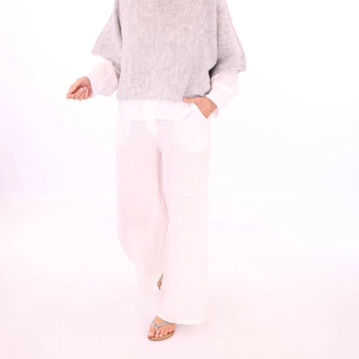 Straight Leg Linen Trousers - White