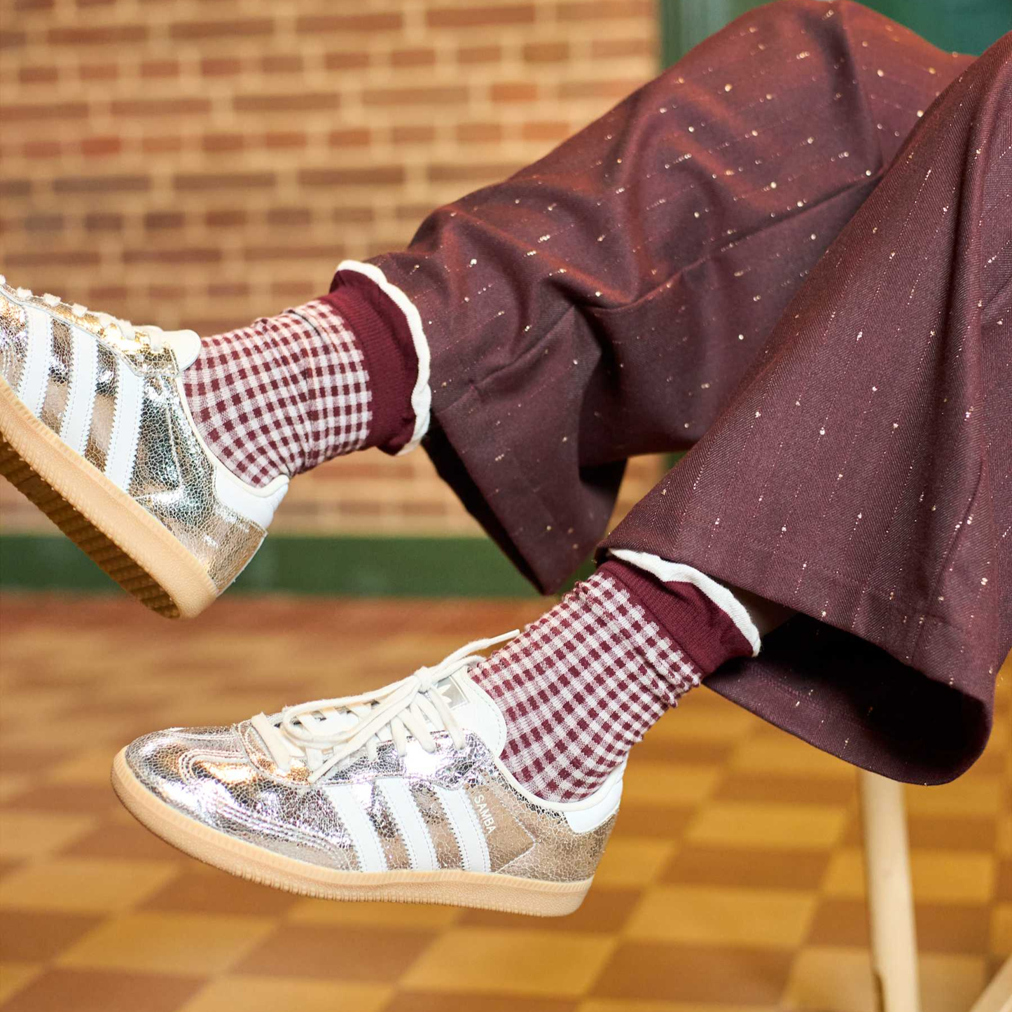 Gingham Socks - Wine Red