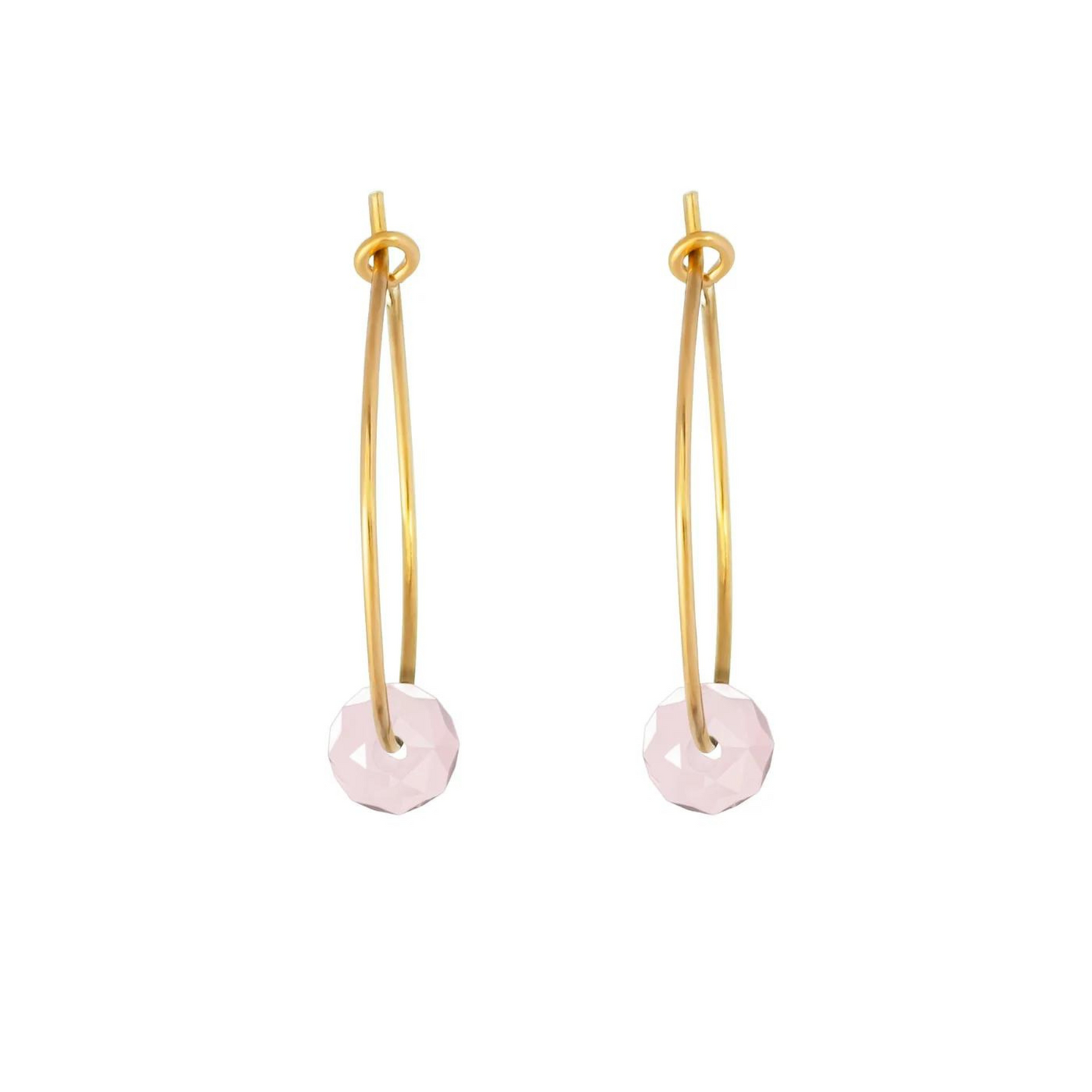 Gold Hoop Earrings - Rose Quartz