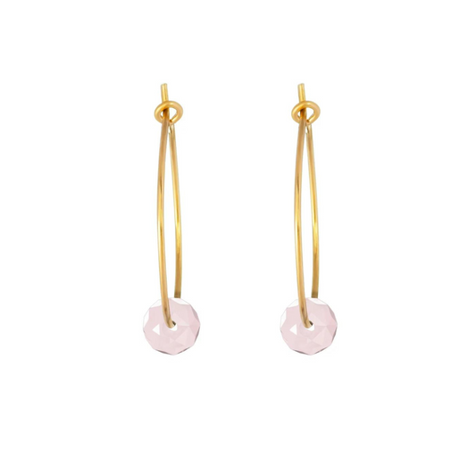 Gold Hoop Earrings - Rose Quartz