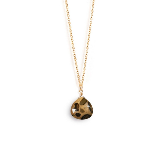 Fine Gold Chain Necklace - Leopard Jasper