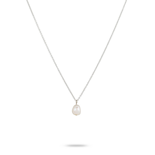 Silver Chain Necklace - White Pearl