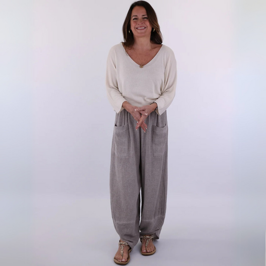 Linen and Cotton Blend Trousers - Truffle