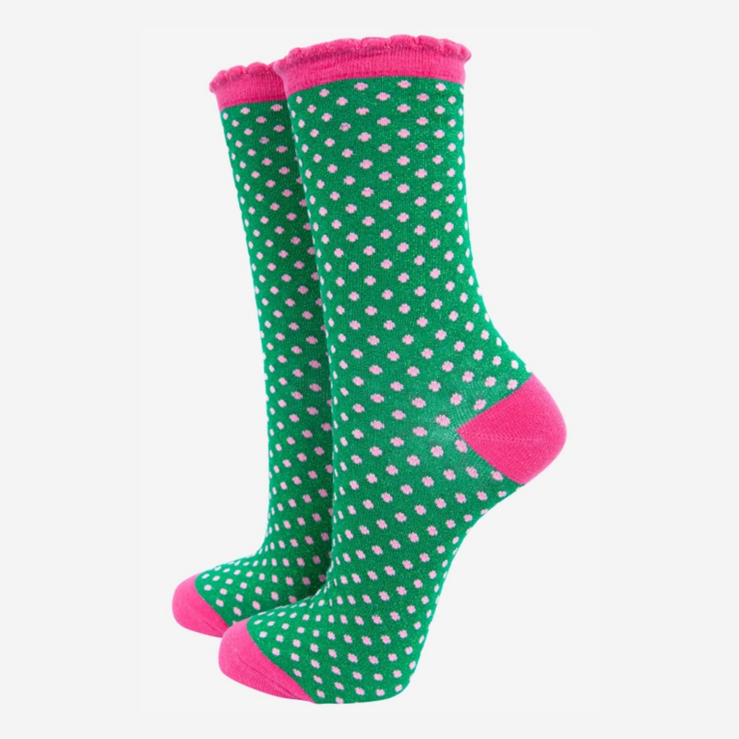 Glitter Socks - Green and Pink Polka Dots