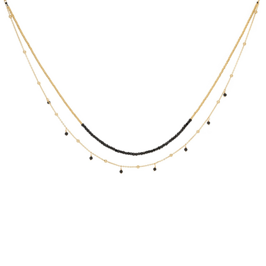 Lily Beaded Necklace - Gold & Black Spinel