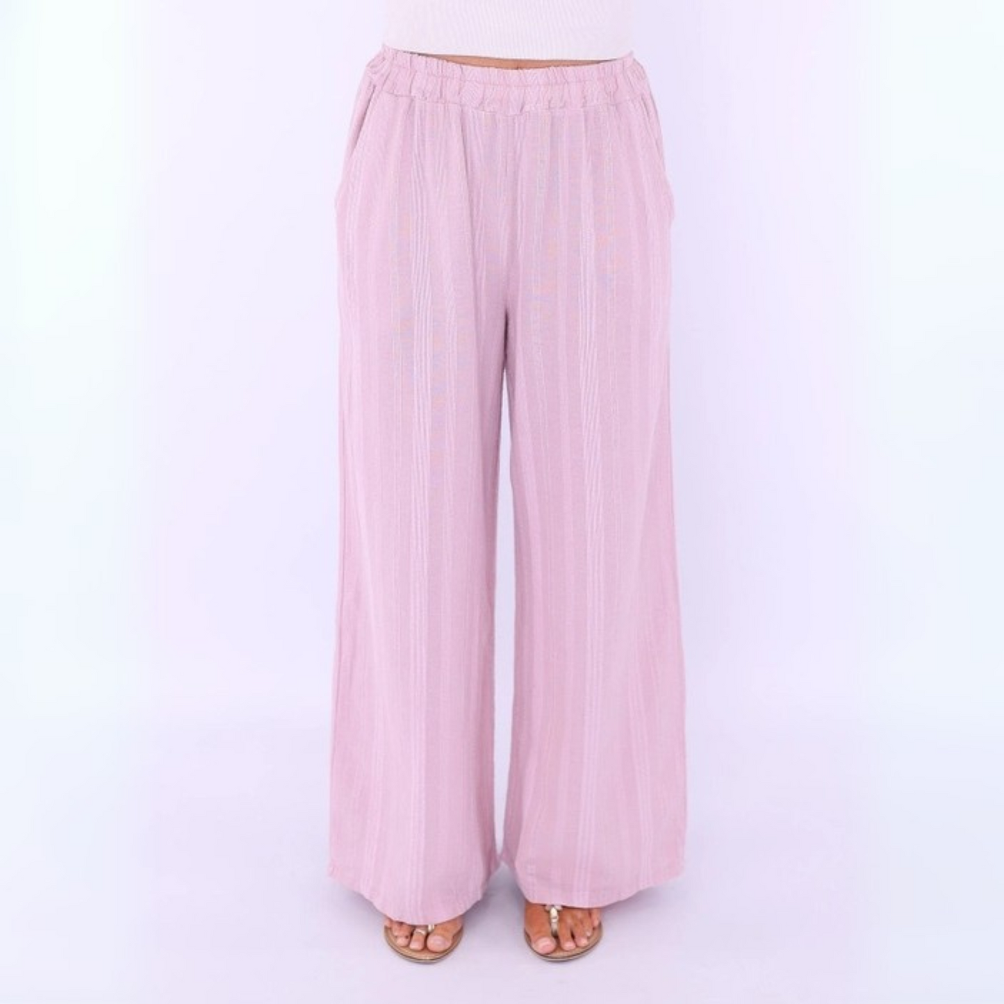 Cotton Stripe Straight Leg Trousers - Pink