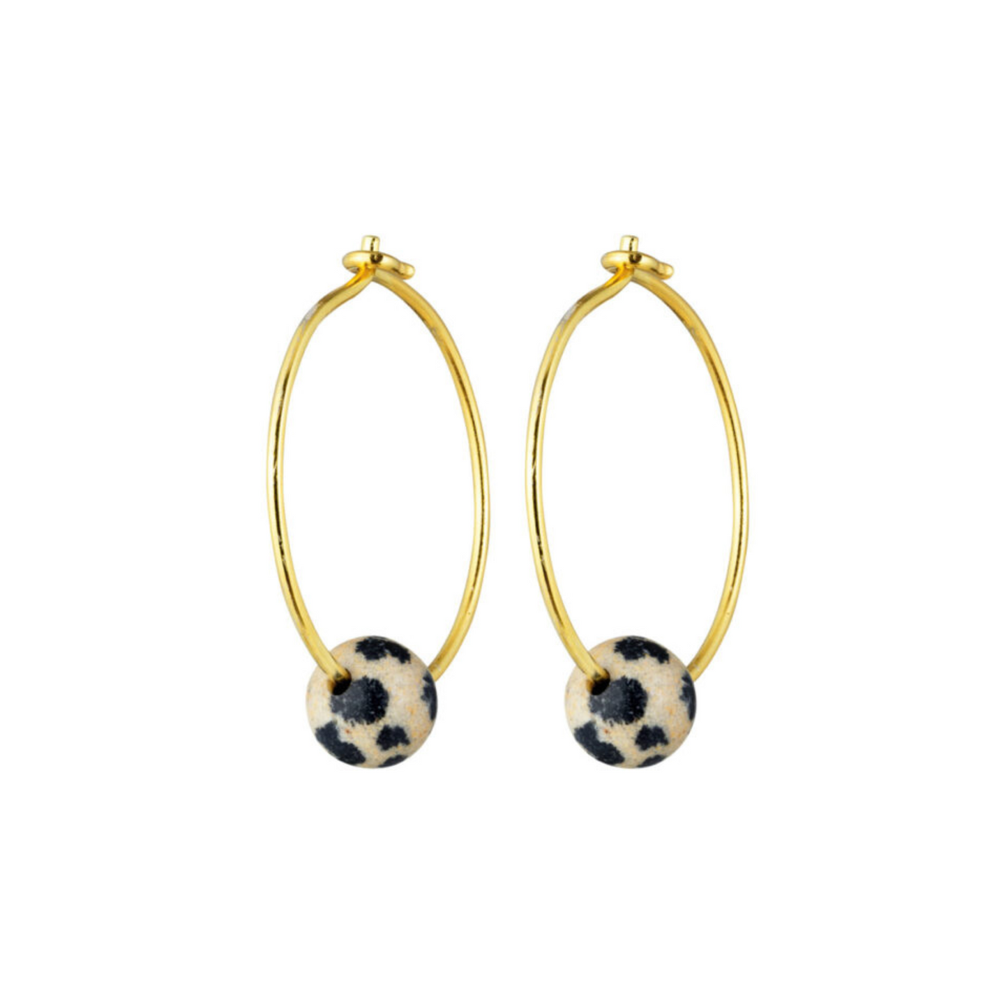 One & Eight Gold Hoop Earrings - Dalmation Jasper