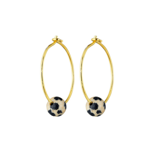 Gold Hoop Earrings - Dalmation Jasper