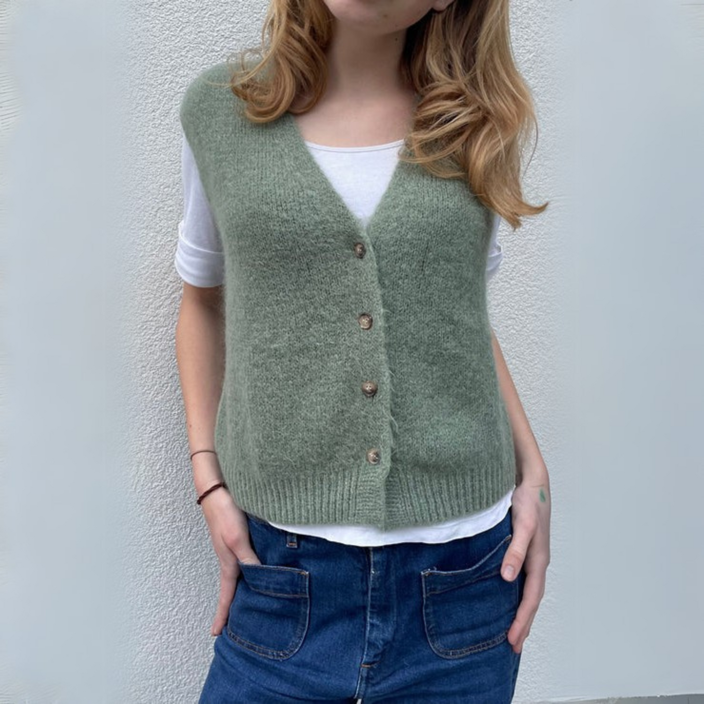 Erika Kid Mohair Vest - Leaf Green