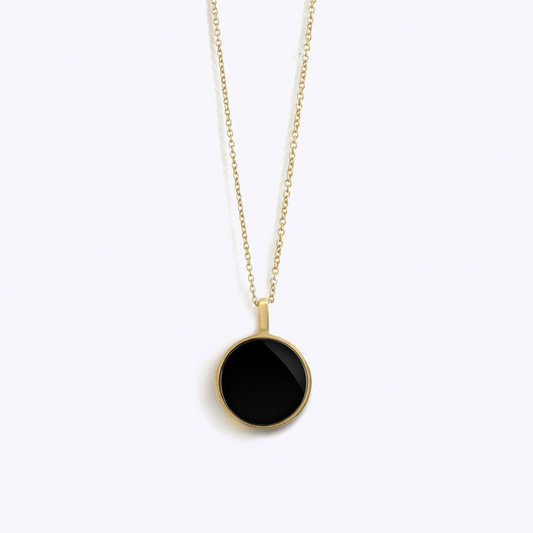 Wanderlust Life Fine Gold Chain Porthole Necklace - Black Onyx