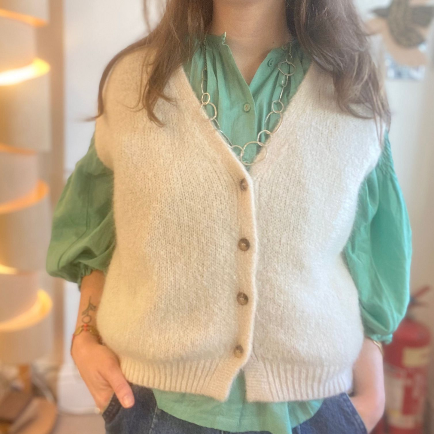 Erika Kid Mohair Vest - Cream