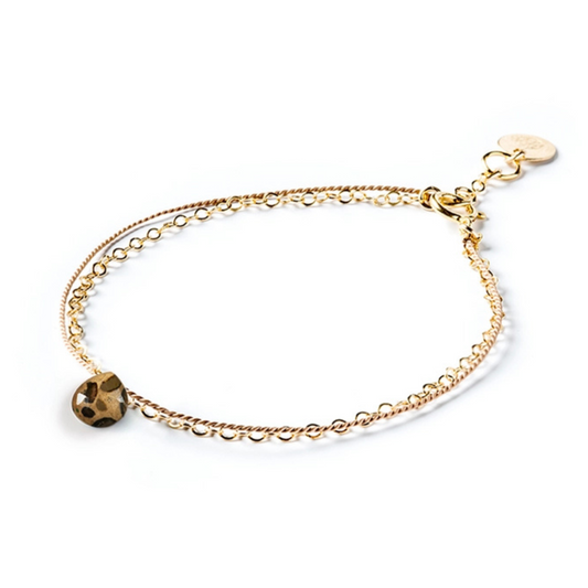 Fine Gold Chain and Silk Bracelet - Leopard Jasper