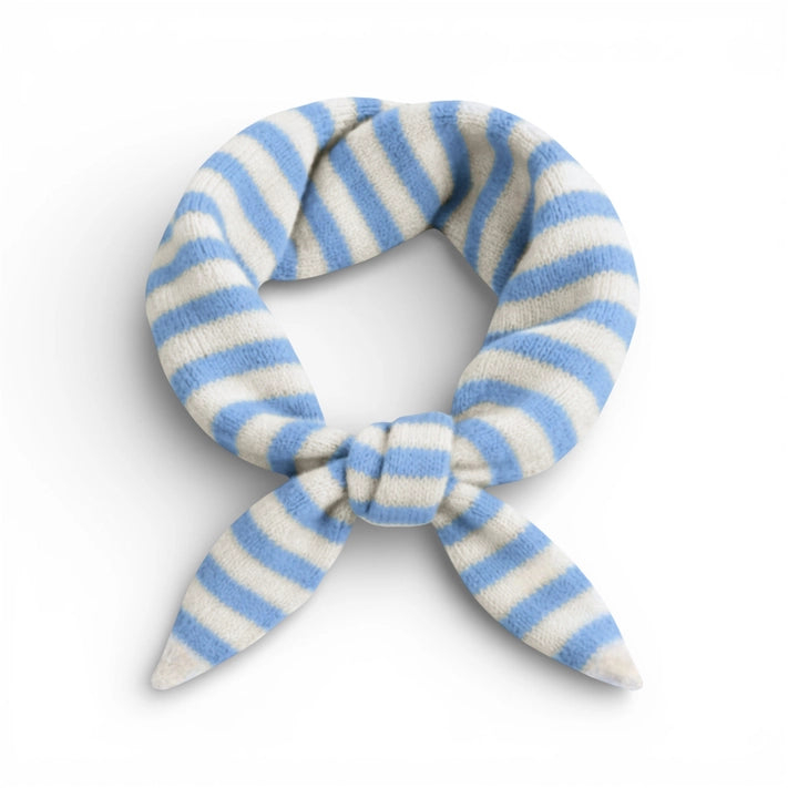 Wool Blend Triangle Neck Scarf - Pastel Blue Stripe