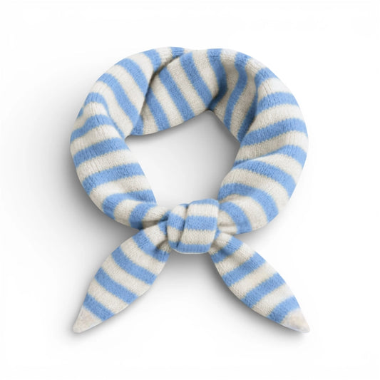 Wool Blend Triangle Neck Scarf - Pastel Blue Stripe