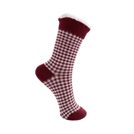 Gingham Socks - Wine Red