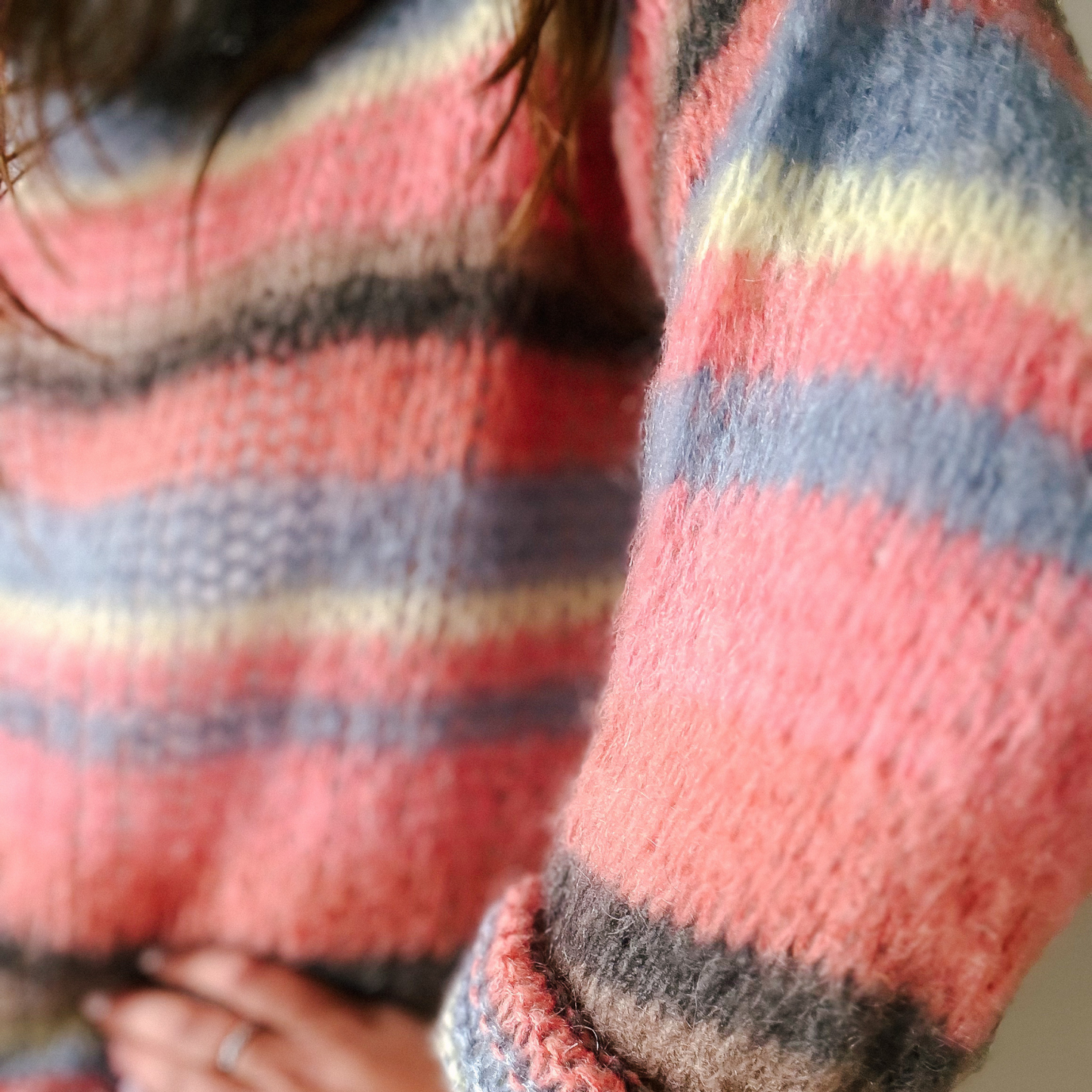 Black Colour DK Multi Striped Jumper - Coral Pink