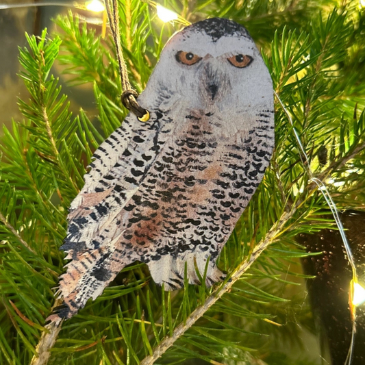 Wooden Hanging Decoration - Snowy Owl Right