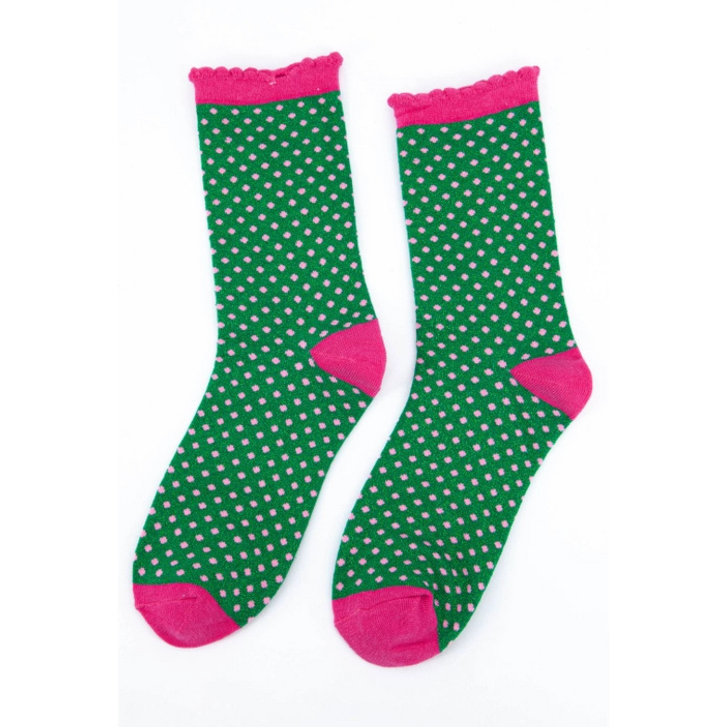 Glitter Socks - Green and Pink Polka Dots