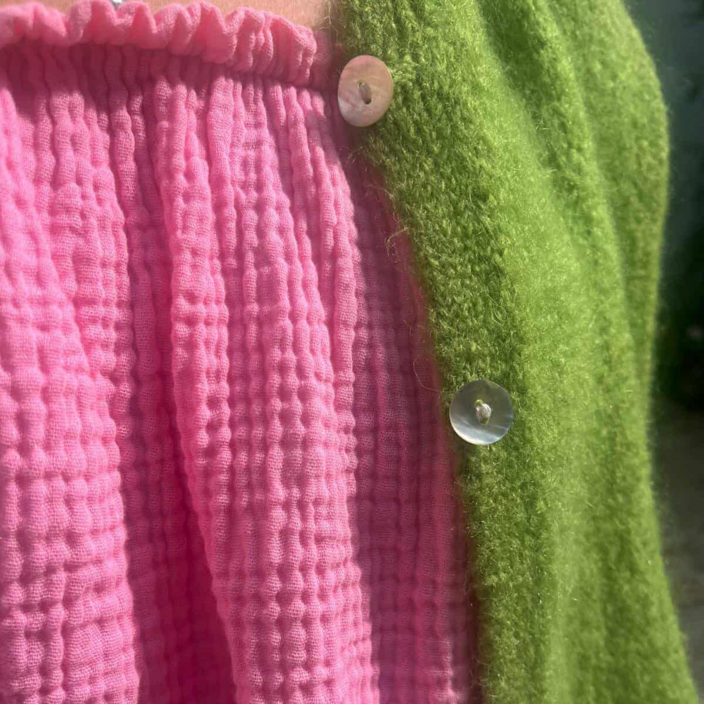 Mohair Blend Cropped Sleeve Cardigan - Apple
