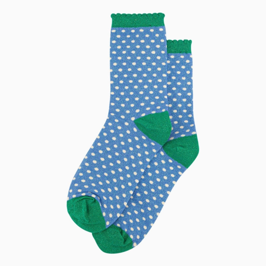 Glitter Socks - Blue and Green Polka Dots