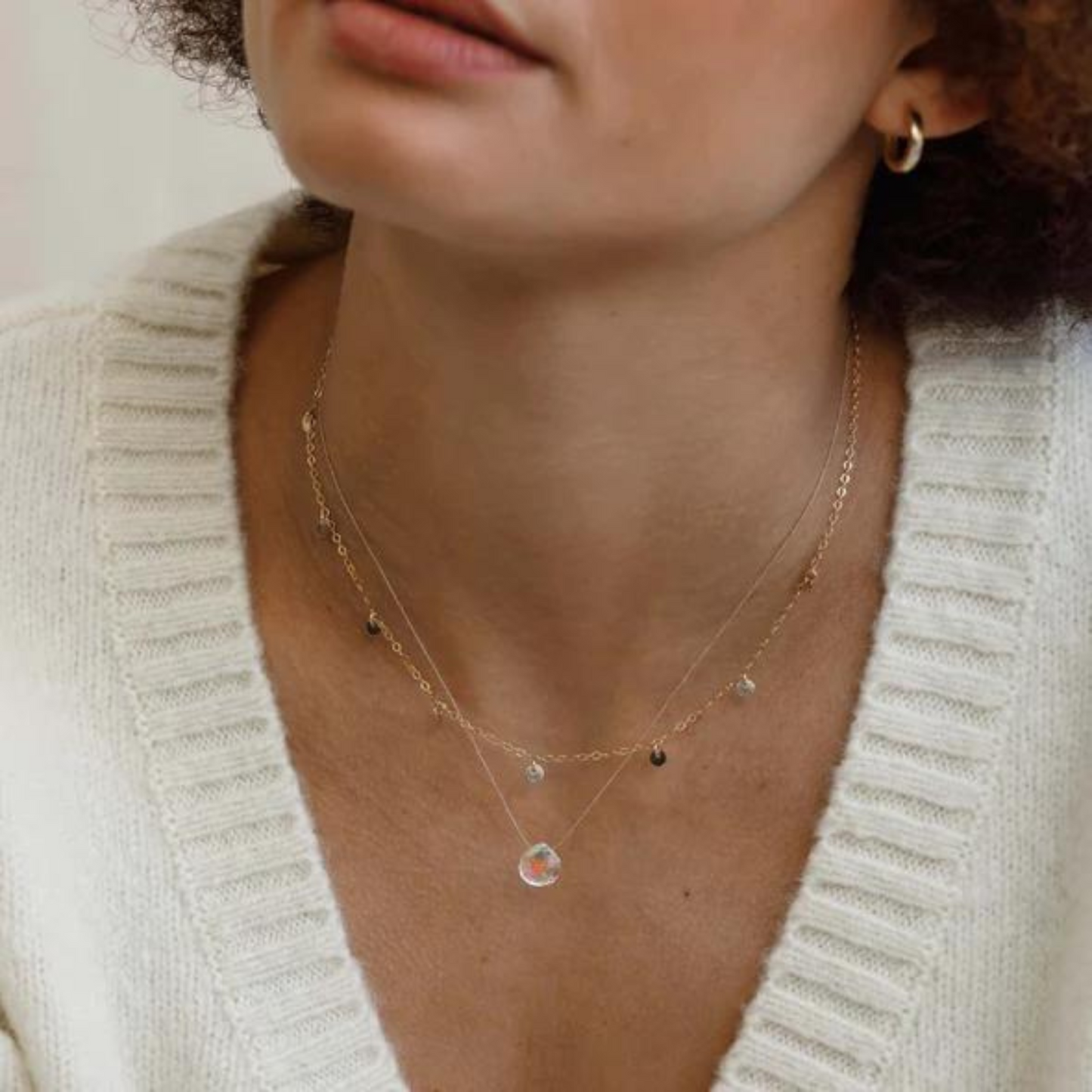 Fine Cord Gemstone Necklace - Rainbow Quartz