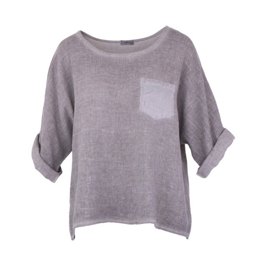 Linen and Cotton Blend Pocket Top - Truffle