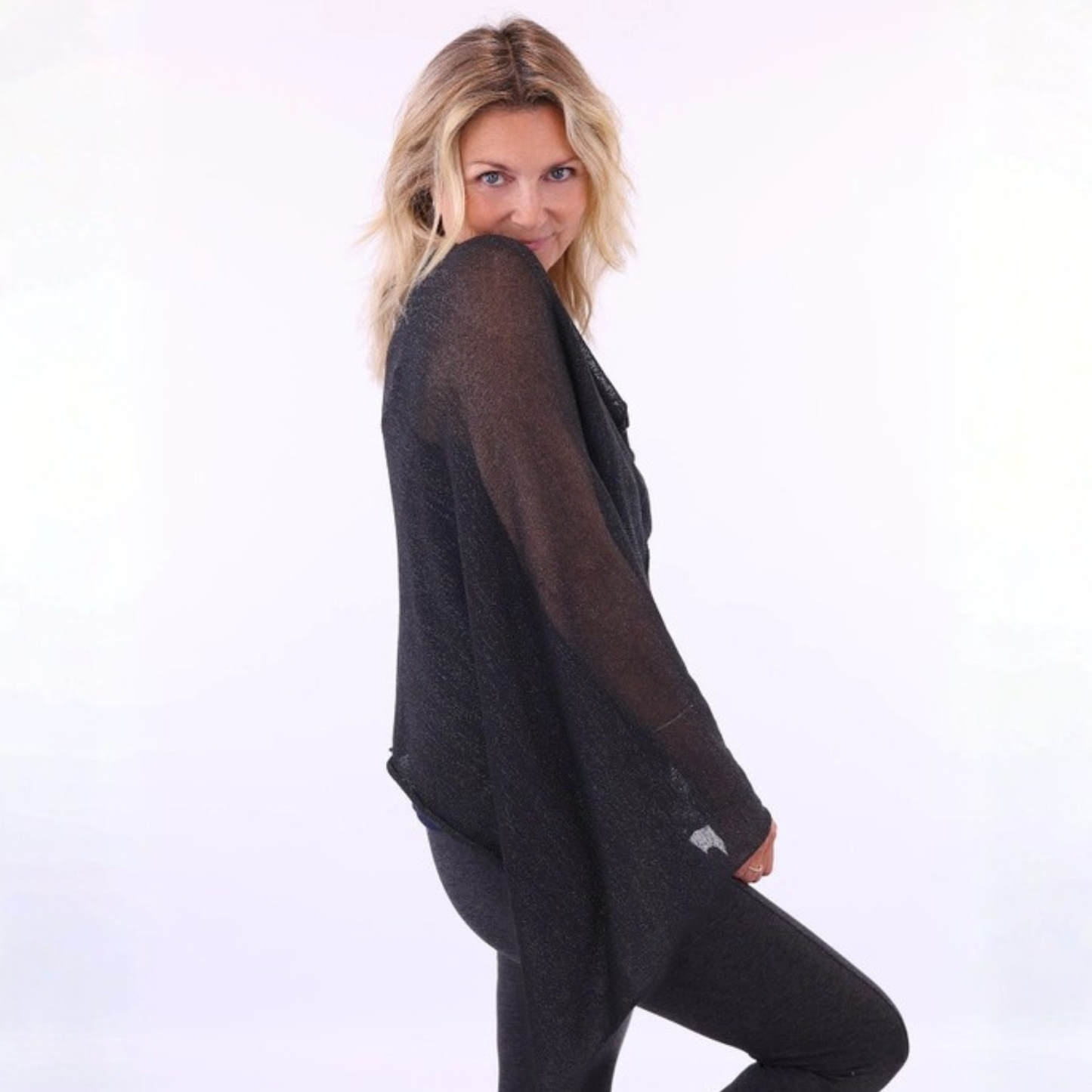 Sparkle Poncho Throwover - Black