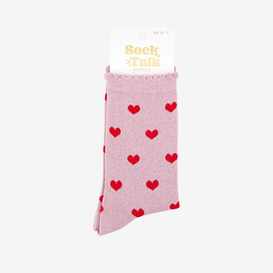 Heart Glitter Socks - Pink & Red