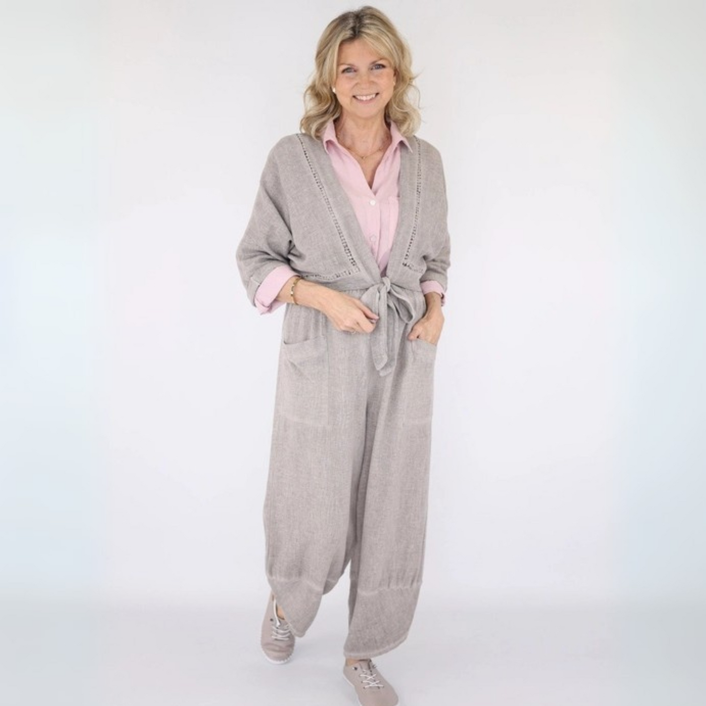 Linen and Cotton Blend Trousers - Truffle