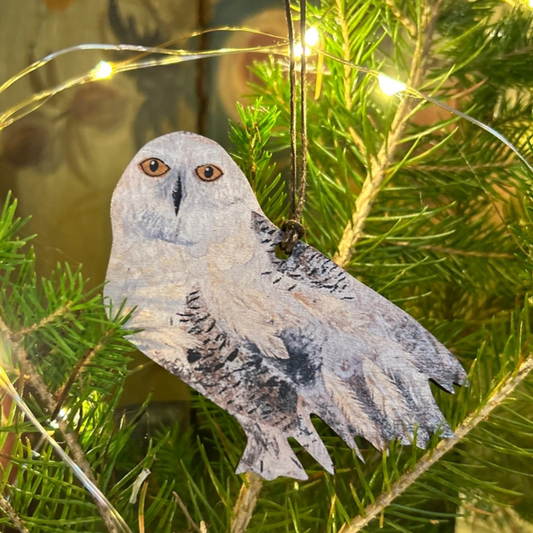 Wooden Hanging Decoration - Snowy Owl Left