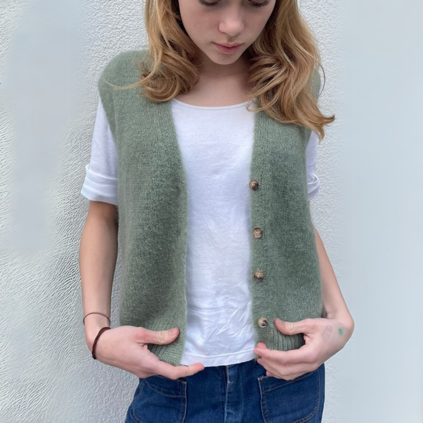 Erika Kid Mohair Vest - Leaf Green