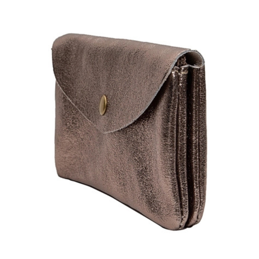 Metallic Leather Wallet - Pewter