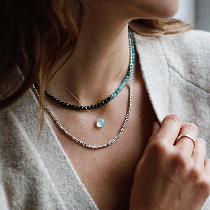 Fine Cord Gemstone Necklace - Chalcedony Sea Glass
