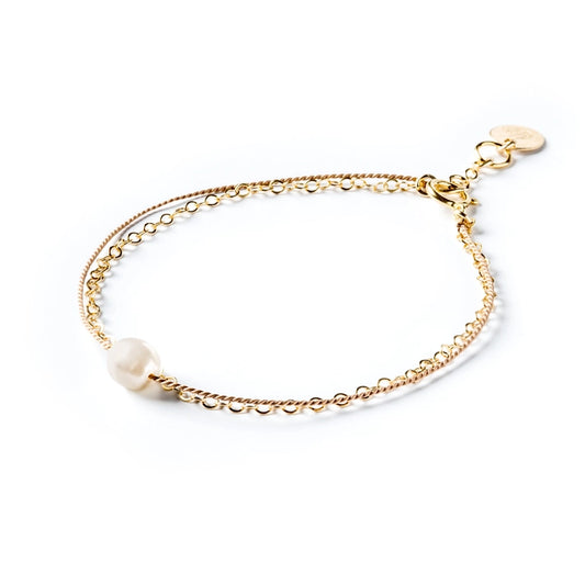 Fine Gold Chain and Silk Bracelet - Pearl