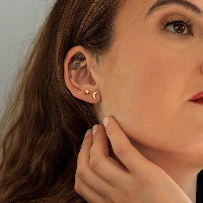 Luna Crescent Moon Gold Stud Earrings