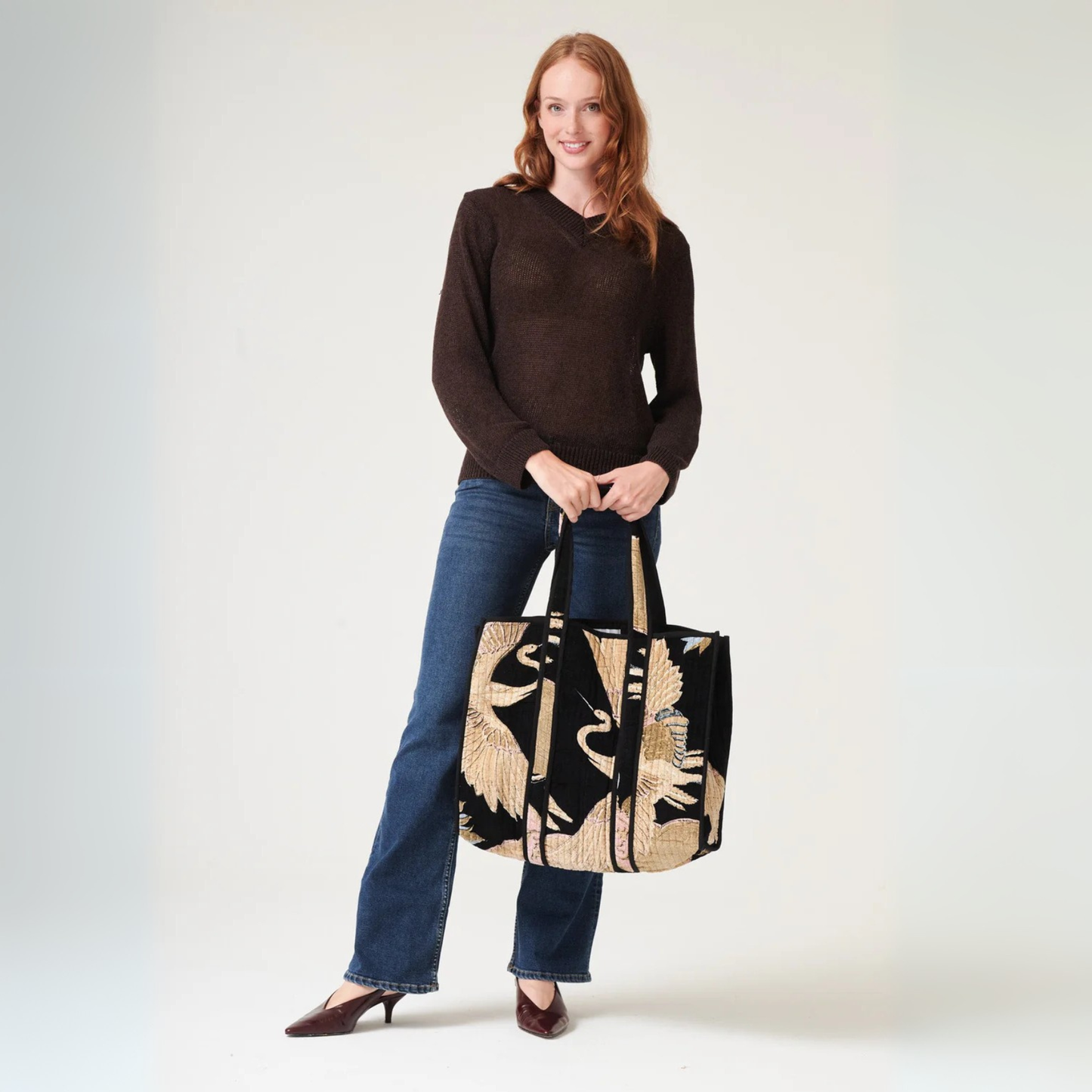 Velvet Tote Bag - Crane Black