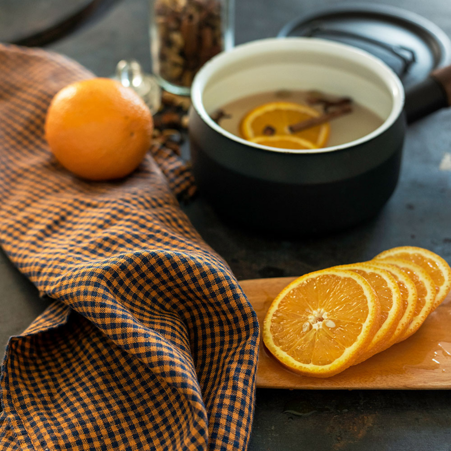 Fog Linen Minnie Kitchen Cloth - Orange and Navy Check