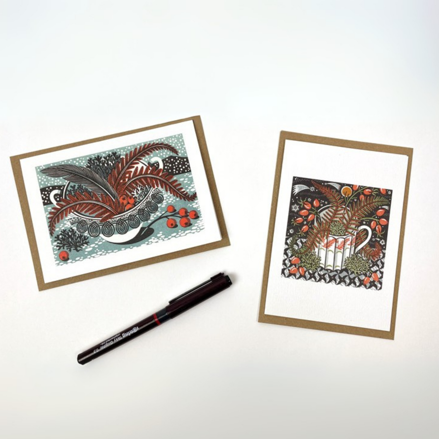 Set of 10 Notecards & Envelopes - Fern Cup/Persephone Snow