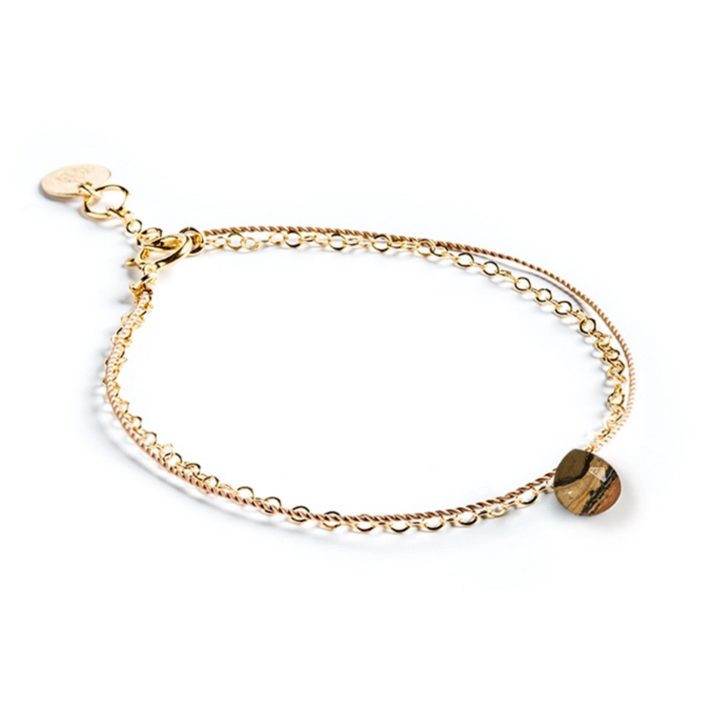 Fine Gold Chain and Silk Bracelet - Leopard Jasper