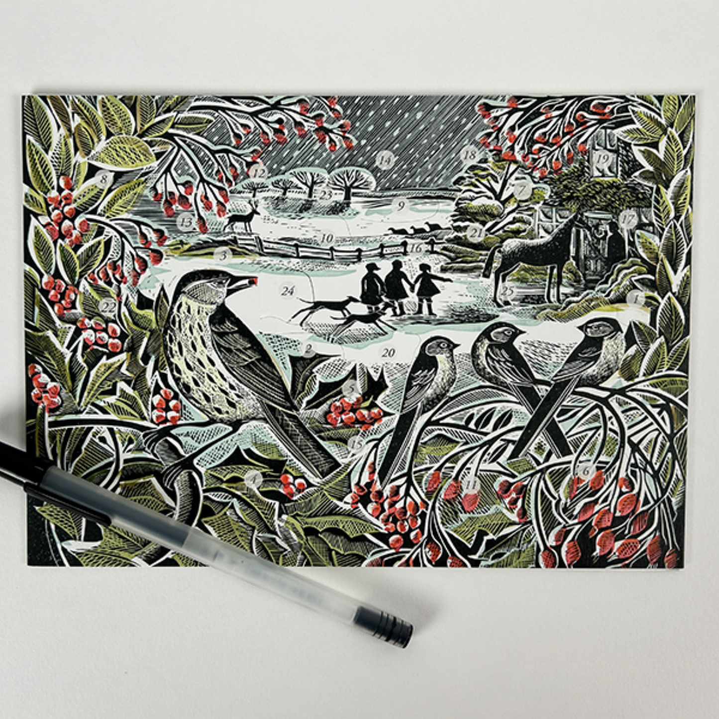 Advent Calendar Greetings Card - Holly Hedge