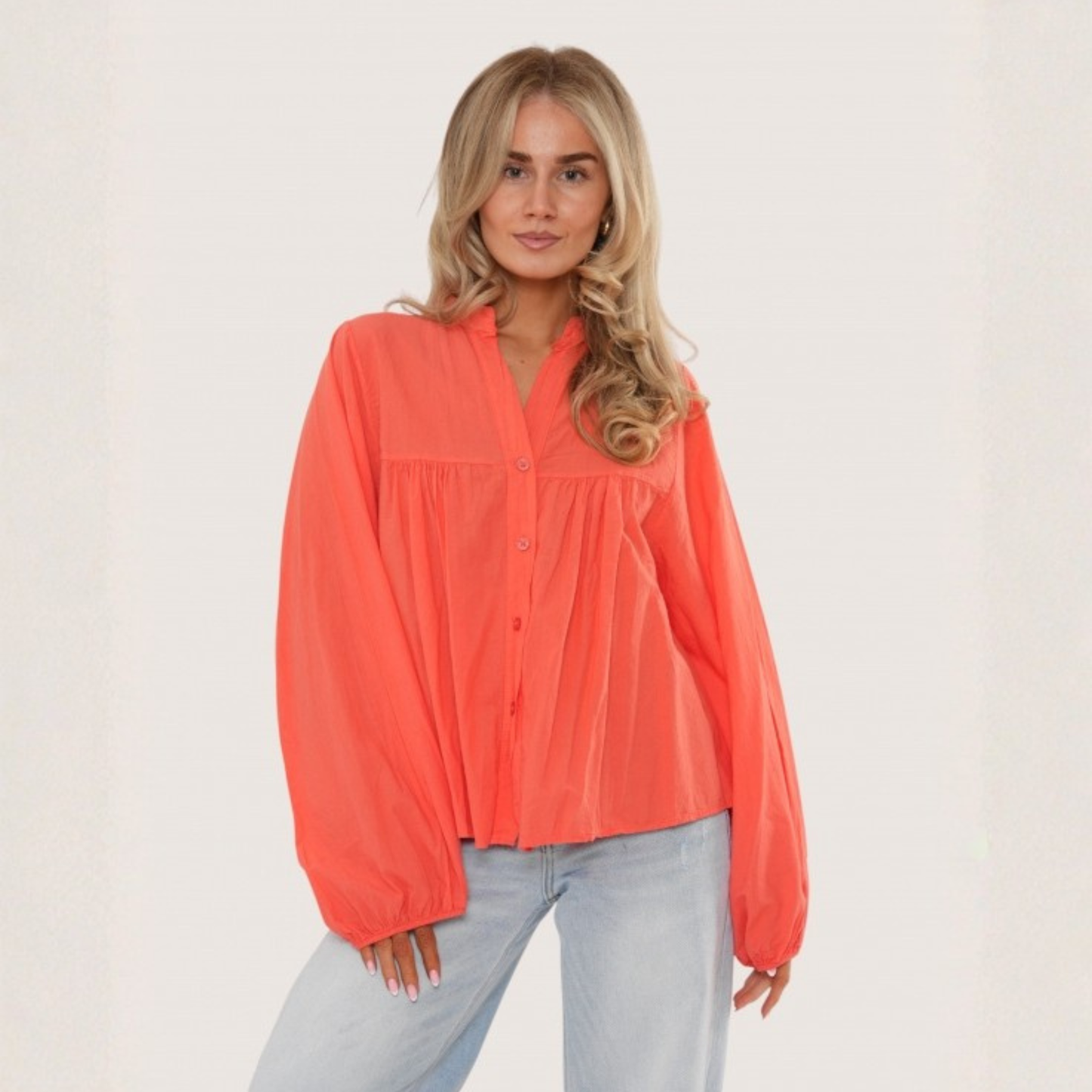 Cotton Smock Blouse - Coral